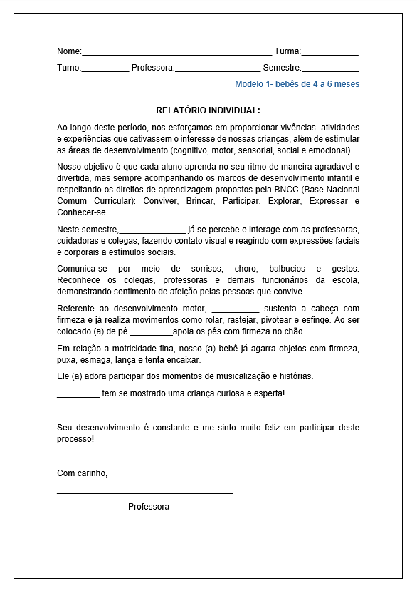 Relatório individual berçário
