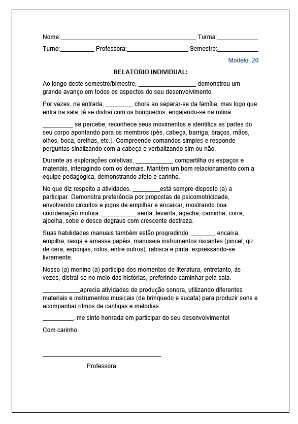 Relatório individual berçário