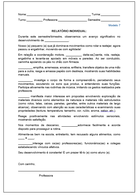 Relatório individual berçário