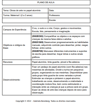 Plano de aula Pintura no Papel Alumínio (Apostila Produção Artística)